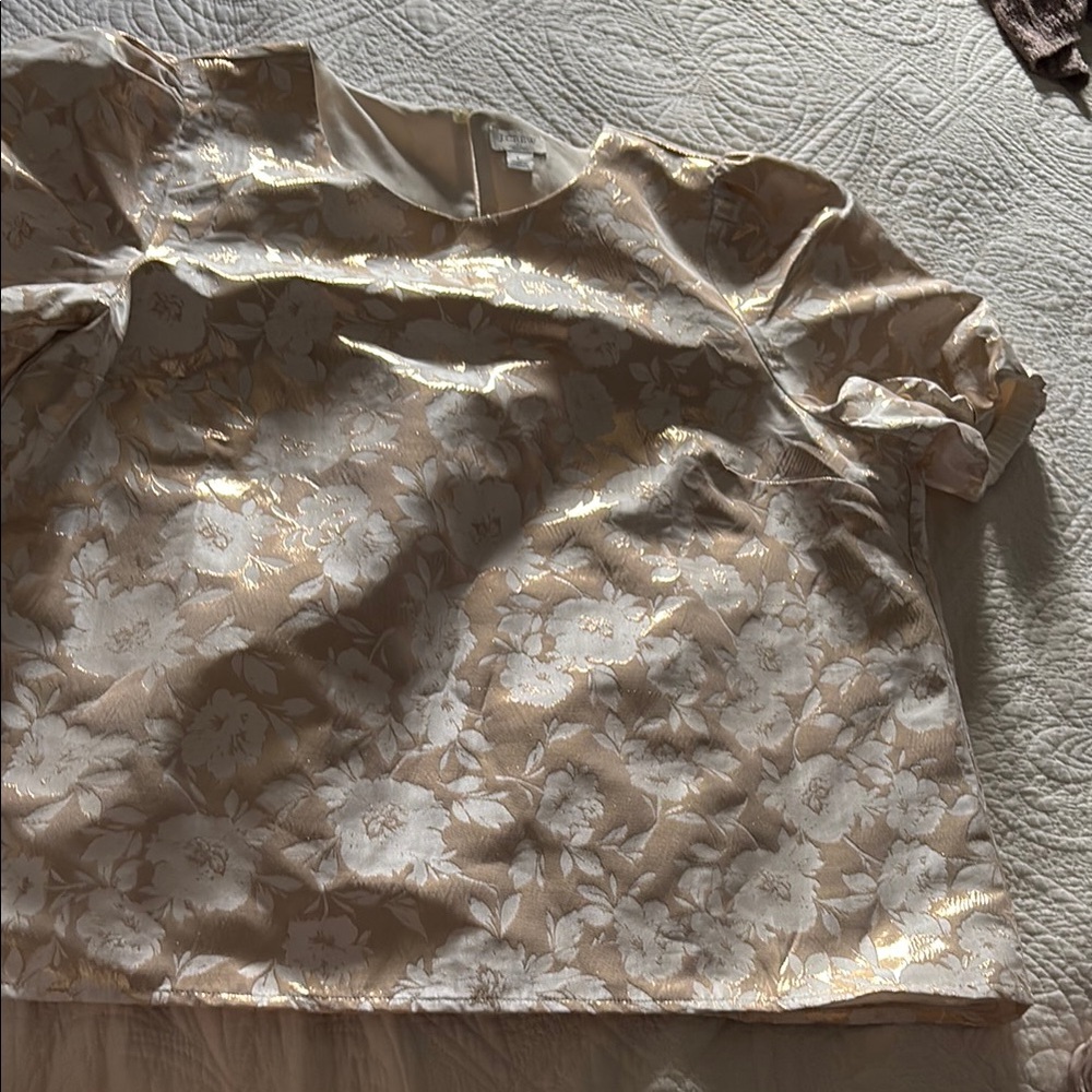 J. Crew Metallic Floral Top in Gold and Cream